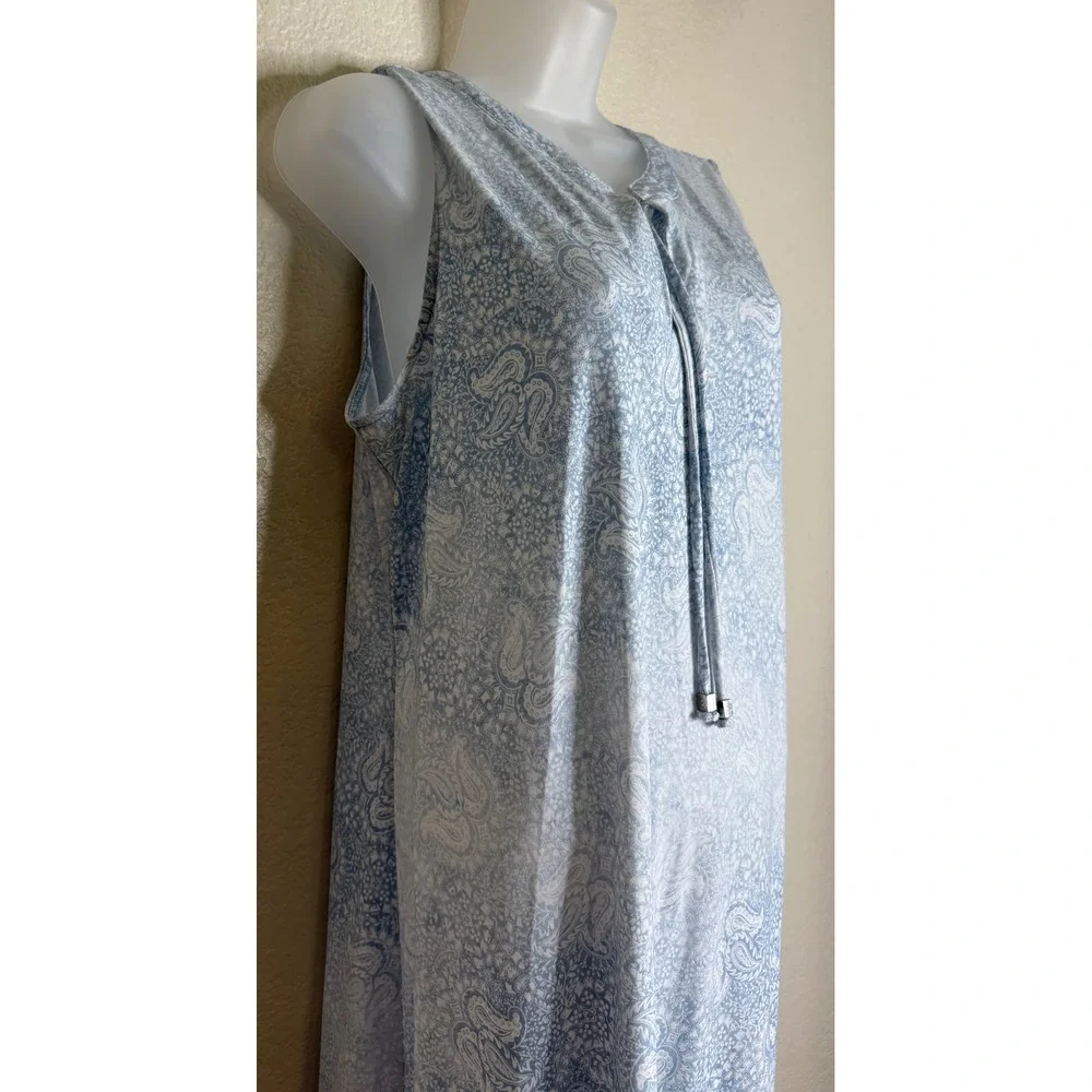 Michael Kors MMK L Shift Dress Blue White Paisley Ruffle Hem Sleeveless Tie Neck